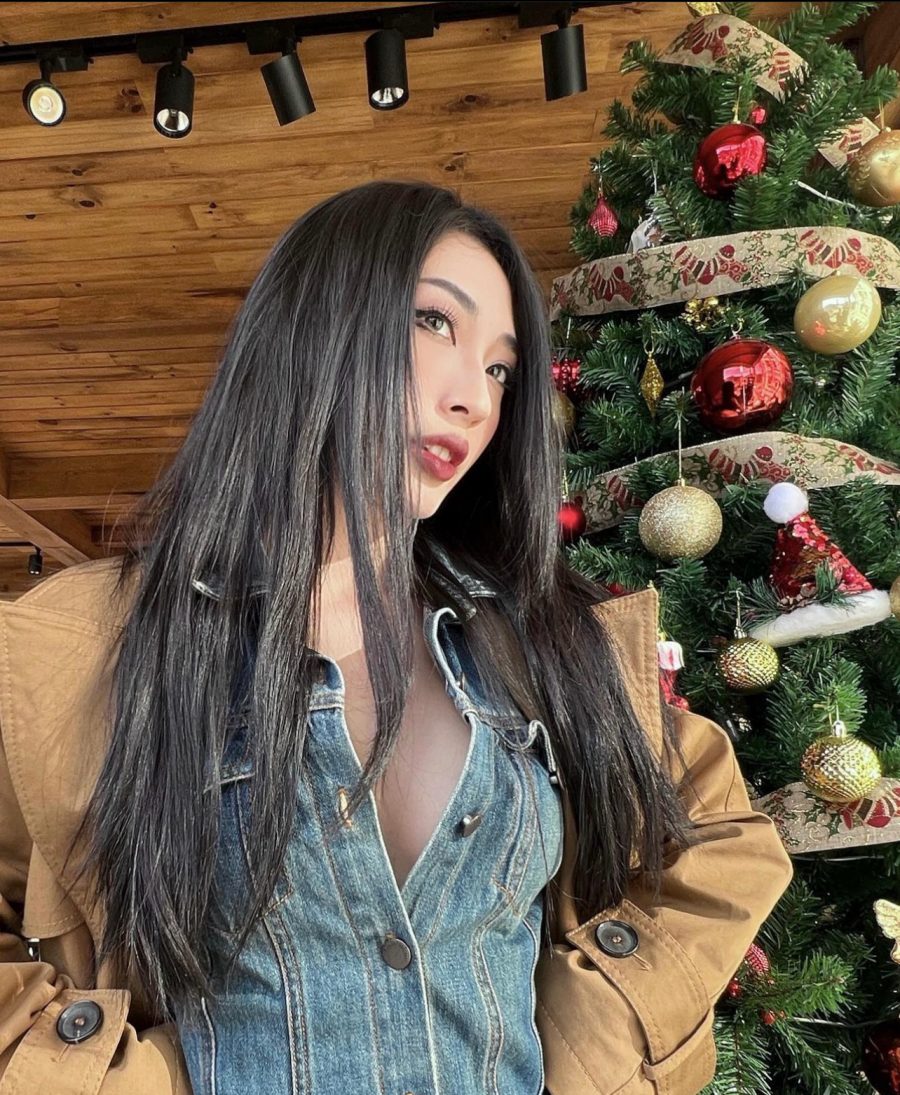 Khổng Tú Quỳnh mặc váy jean cá tính bên cây thông Noel - 1