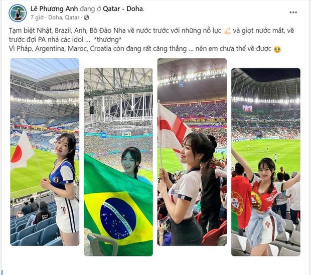 Hot girl Việt Nam sang Qatar xem World Cup 2022, cứ mặc áo đội nào là đội đó về nước - Ảnh 1.